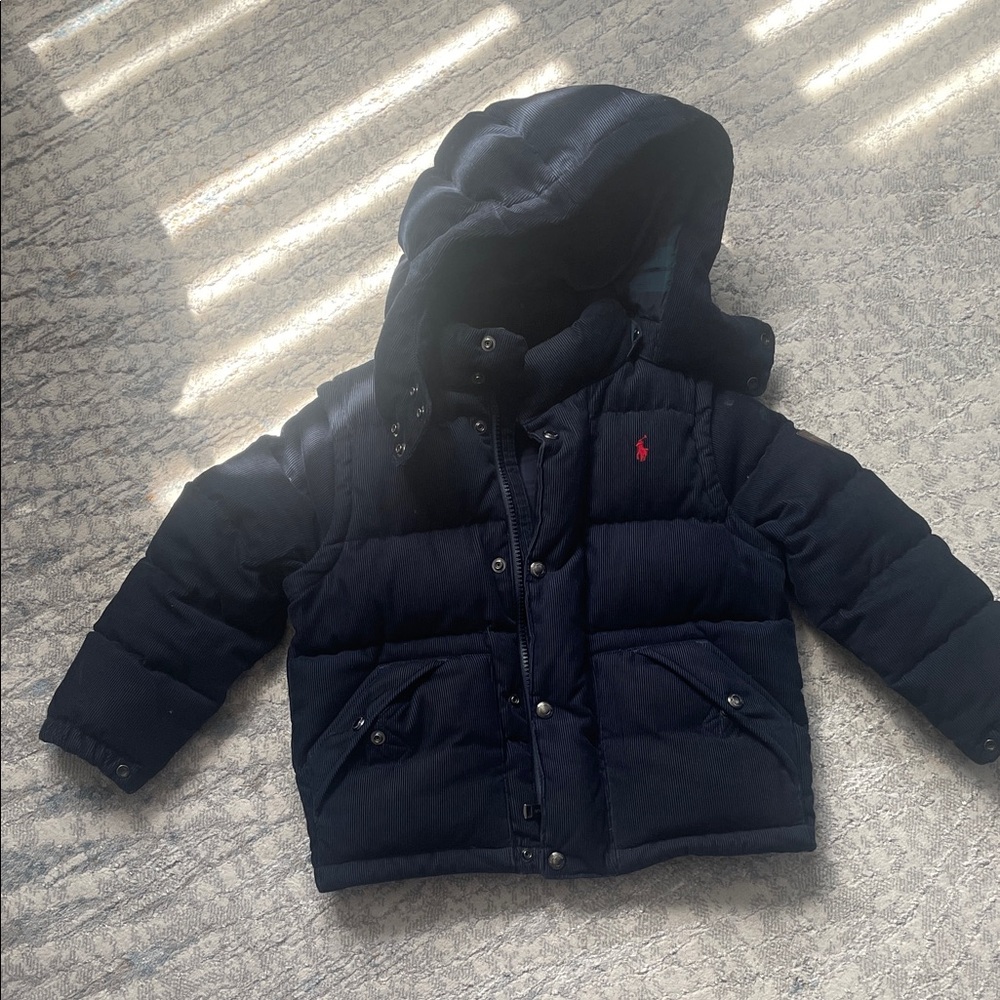 Ralph Lauren Navy Puffer Jacket with Red Logo
